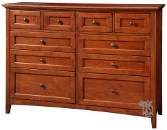 Alder Wood McKenzie Ten Drawer Dresser in Glazed Antique Cherry Finish