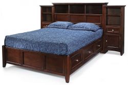 Alder Wood McKenzie Storage Bed With Bookcase Headboard & Side Cabinets
