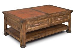 Solid Pine Wood Copper Canyon Coffee Table with Genuine Copper Accents