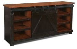 Solid Pine Wood Jackson Barn Door 70" TV Console in Black Finish