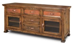 Solid Pine Wood Copper Canyon 66" TV Console with Genuine Copper Accents