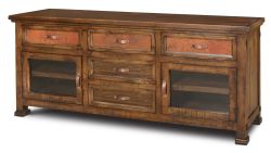 Solid Pine Wood Copper Canyon 74" TV Console with Genuine Copper Accents
