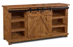 Solid Pine Wood Jackson Barn Door 60" TV Console in Light Brown Finish