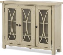 Solid Pine Wood Tuscan Retreat Bookcase with Three Glass Doors in Rustic White