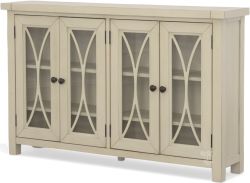 Solid Pine Tuscan Retreat Four  Door Glass Door Bookcase in Rustic White 