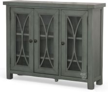 Solid Pine Tuscan Retreat Bookcase with Three Glass Doors in Rustic Robin Egg Blue Finish