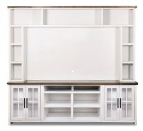 Knotty Alder Wood Hampton 97" Wide Console & Hutch Set in Barnwood & White Finish