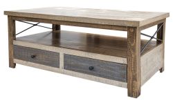 Solid Pine Wood Rustic Andaluz Coffee Table with Drawers In Antique Finish