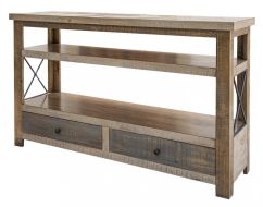 Solid Pine Wood Rustic Andaluz Sofa Table with Drawers In Antique Finish