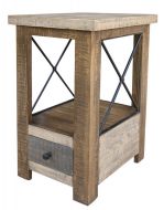 Solid Pine Wood Rustic Andaluz Chairside End Table with Drawer In Antique Finish