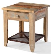 Solid Pine Wood Rustic End Table in Multi-colored Finish