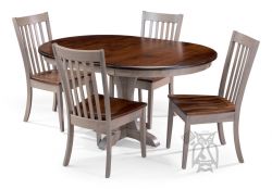 Amish Crafted Solid Maple Wood 60" Long Round Extension Table & Alex Chair Set in Asbury & Driftwood Finish