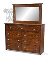 California Made Rustic Knotty Alder Wood 9 Drawer Mule Chest Dresser & Mirror Set in Coffee Finish