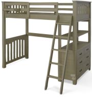 Solid Pine Wood Highlands Twin Loft Bed with Chest & Floating Tray in Driftwood Finish