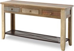 Pine Wood Rustic Console Table with Drawers and Iron Mesh Shelf Multi-colored Finish