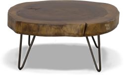 Solid Parota Wood Live Edge Slab Coffee Table with Iron Base