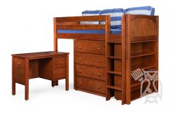Solid Wood Framed Bling23 Medium Height Storage Twin Loft Bed in Chestnut Finish