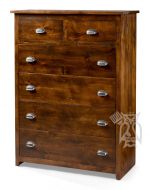 California Made Rustic Knotty Alder Wood 6 Drawer Chest in Rustic Coffee Finish