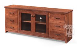 California Made Alder Wood Shaker 71" TV Stand Console In Antique Cherry Finish