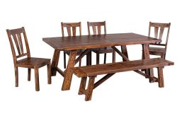 Solid Sheesham Kalispell Dining Table, Chair and Bench Set in Harvest Finish