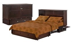 Solid Parawood Clover Queen Size Cabinet Style Murphy Bed & Mattress in Chocolate Finish