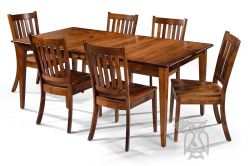 Amish Crafted Solid Soft Maple Wood 84" Long Shenandoah Leg Table & Wright Chair Set in Bourbon Finish