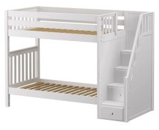 Solid Whopper Tall Height Twin Over Twin Bunk Bed With Staircase in White Finish